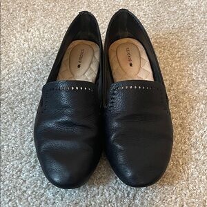 Birdies Black Leather Women's Flats